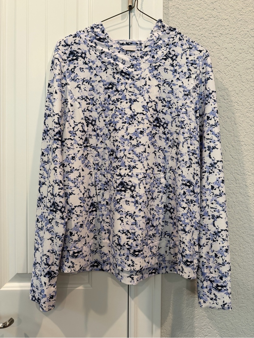 Gerry White Long Sleeve Hoodie Tee with Blue & purple Speckle Print
